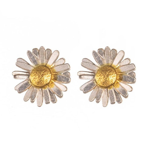 Tiny Daisy Stud Earrings in Sterling Silver and Gold Earrings Amanda Coleman   