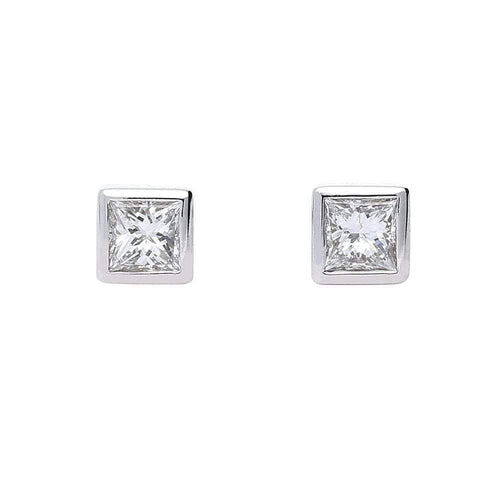 18ct white gold princess cut diamond earrings with rubover setting Earrings Rock Lobster   