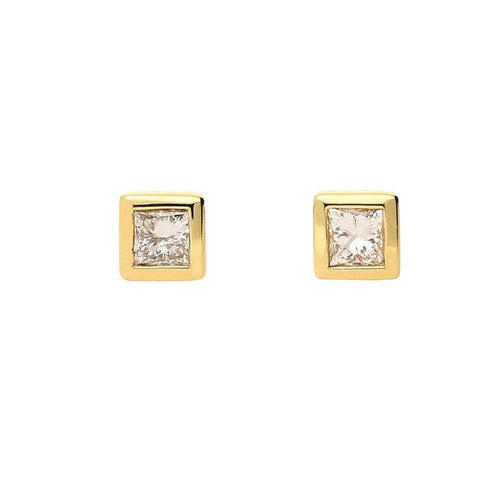 18ct yellow gold princess cut diamond earrings with rubover setting Earrings Rock Lobster   