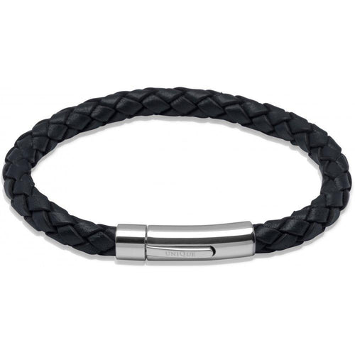 Navy blue plaited leather bracelet Bracelet Unique   