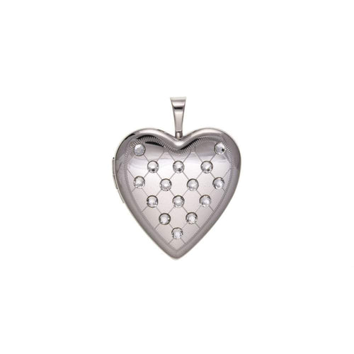 Silver and crystal quilted heart locket with 18