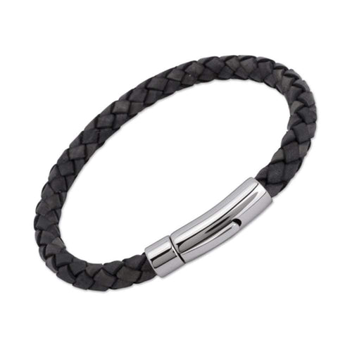 Steel Antique black plaited leather bracelet Bracelet Unique   