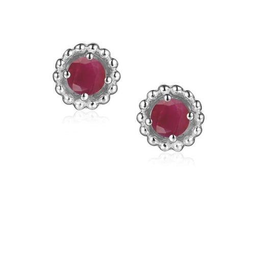 Silver and Ruby 3mm round beaded stud earrings Earrings Amore   