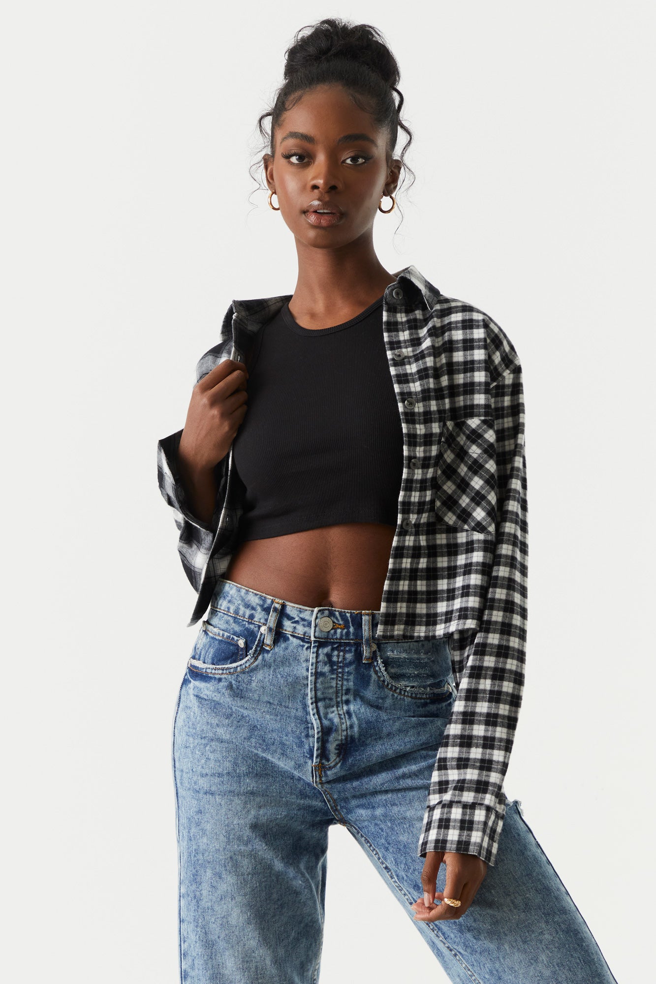 plaid tie front crop top