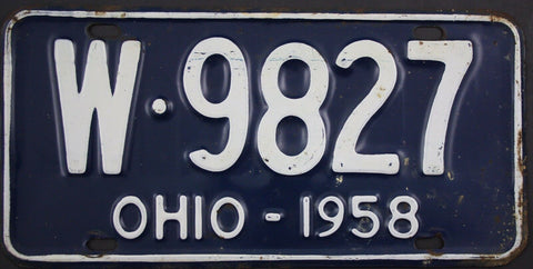 1958 Vintage Original OHIO License Plate W-9827