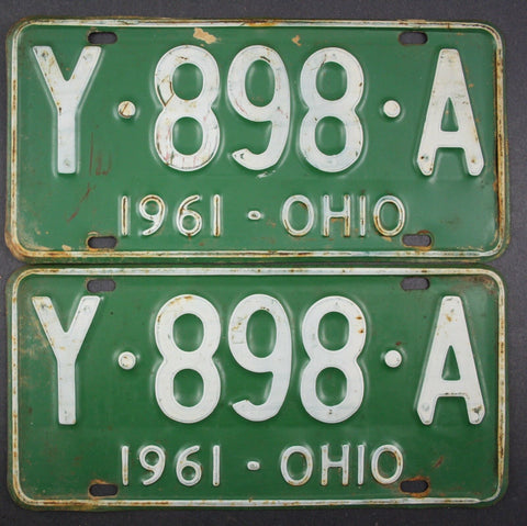 1961 Vintage Original Ohio License Plate Y-898-A PAIR