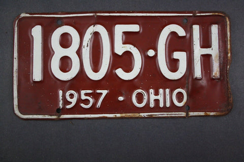 1957 Vintage Original Ohio License Plate 1805-GH