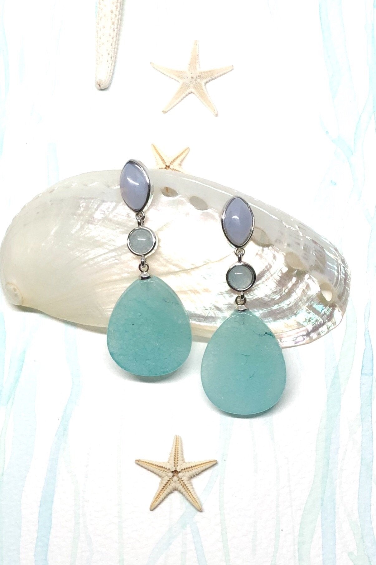 Earrings Ado Aqua Quartz with Blue Lace Agate