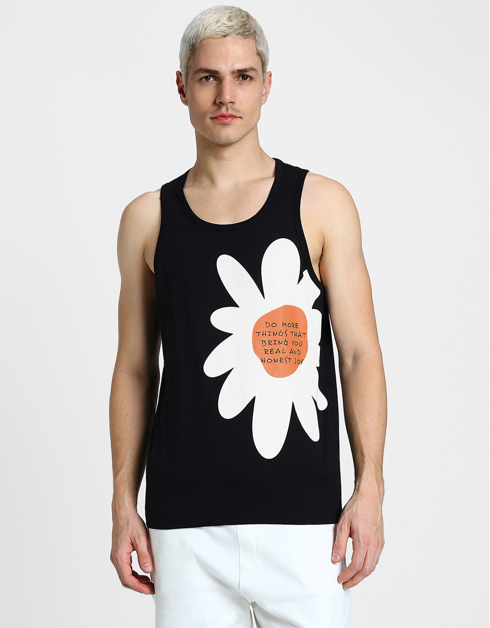 Black Flower Printed Gym Vest