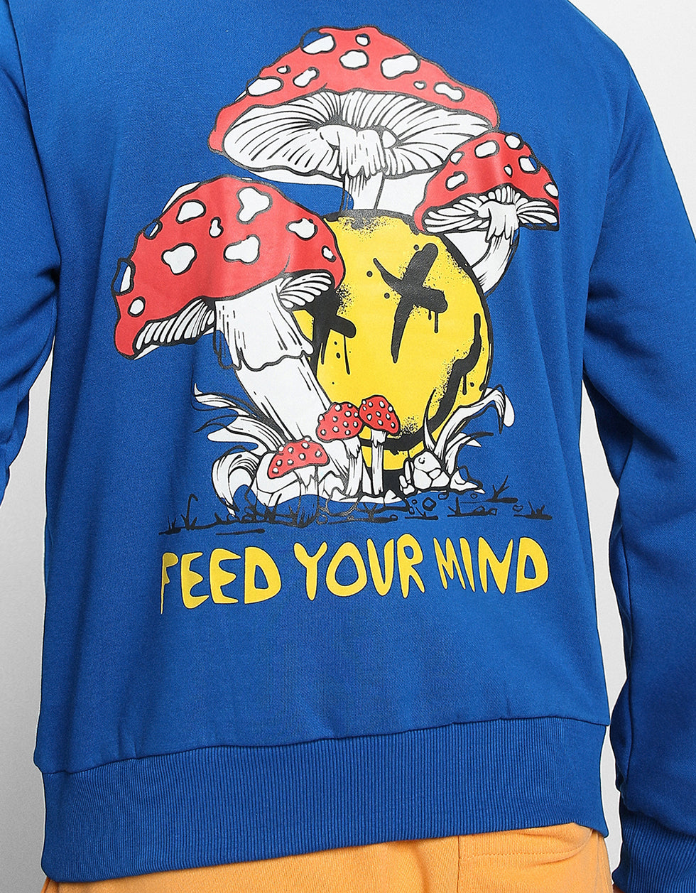 Nourish Your Thoughts: Feed Your Mind Print Blue Men's Hoodie Veirdo