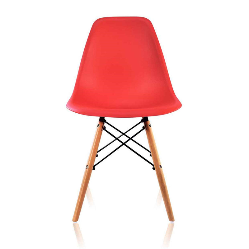 Side Chairs 90% PP 10% fiber glass shell Heavy duty plastic molded seat KIMCO furniture replica Charles Eames DSW chair - matte surface finish set of 4 Red Solid Beech Wood Legs Accent Seats