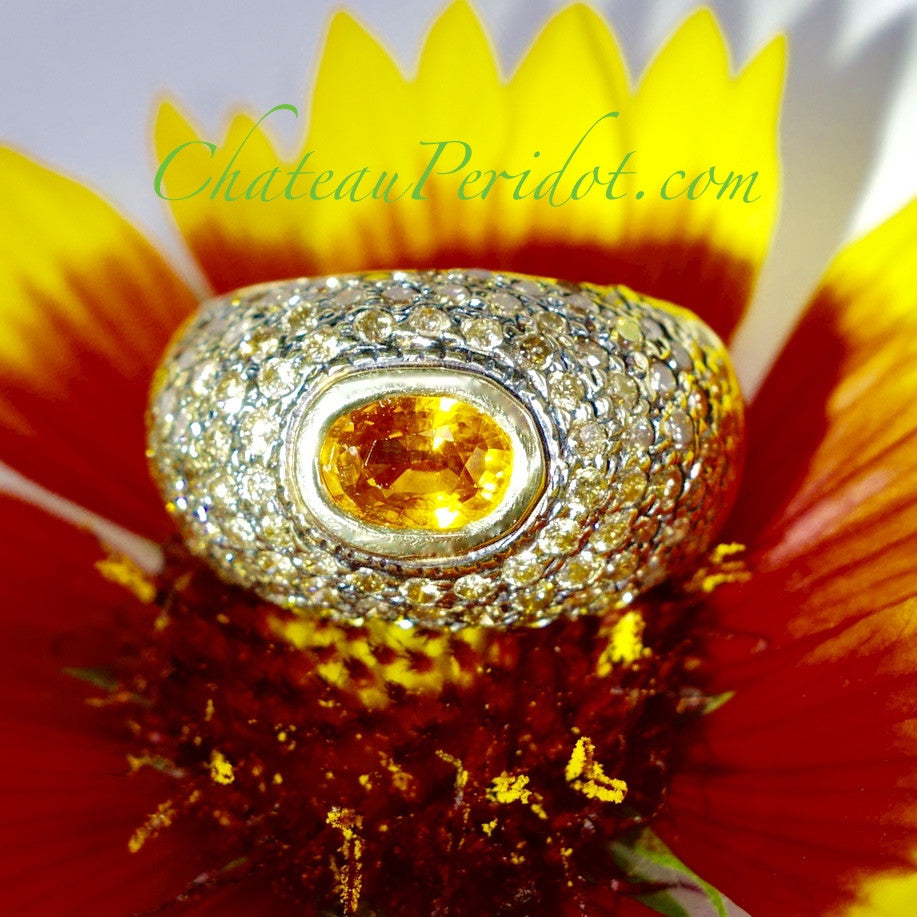 Mandarin Garnet Ring Accented with Multi-color Diamonds, Size 7