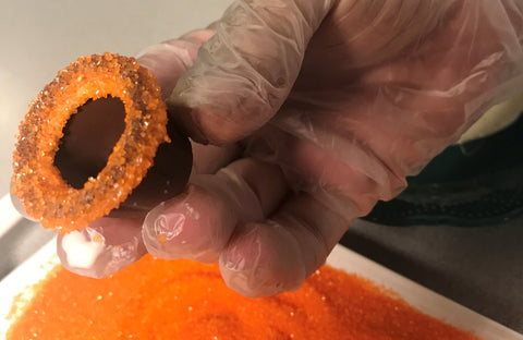 orange sanding sugar on chocolate cup