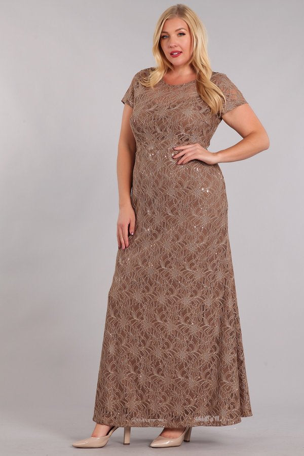Plus Size Showstopper Sequin Lace Long Dress