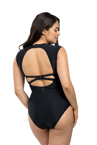 Black Cap Sleeve One Piece