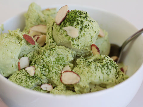 photo of matcha ice cream with toppings