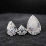 Dendritic Agate teardrop silver rings by Bonearrow Jewellery