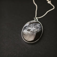 Dendritic Agate teardrop silver pendant by Bonearrow Jewellery