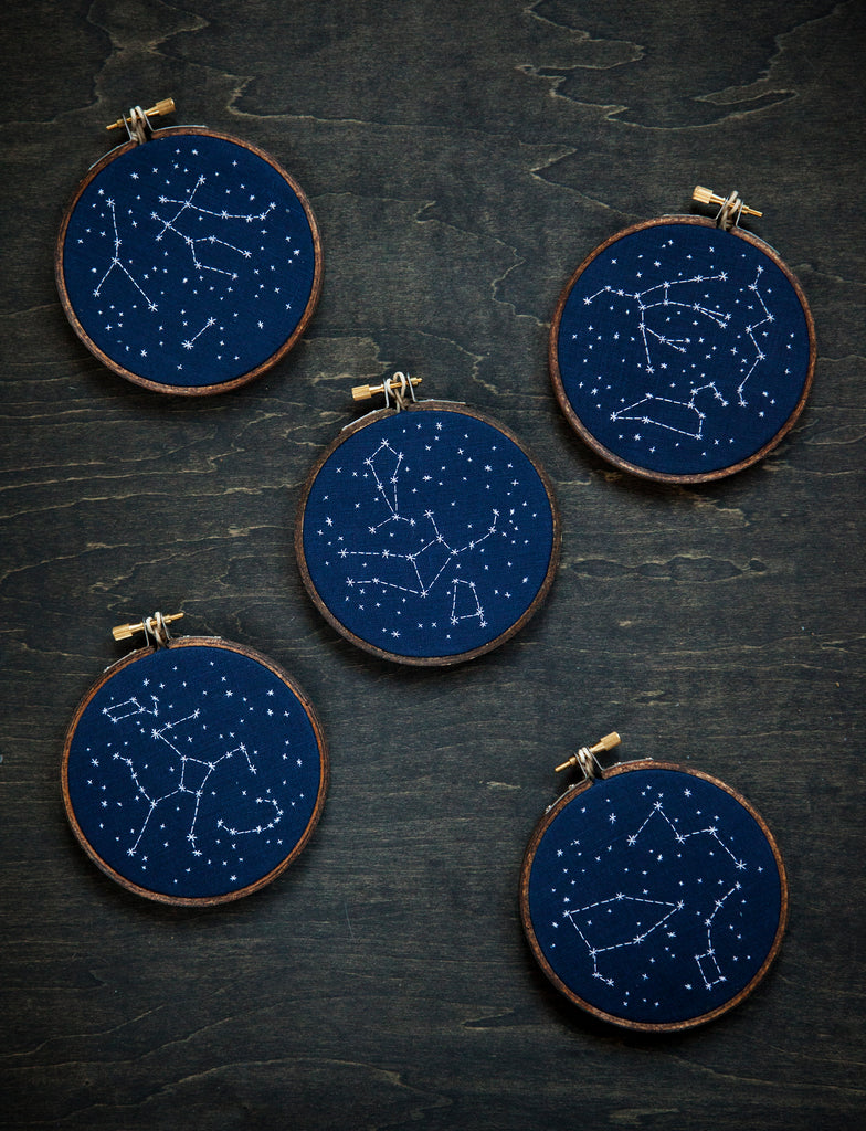 miniature rhino, embroidery, jessica marquez, constellation, stars, 