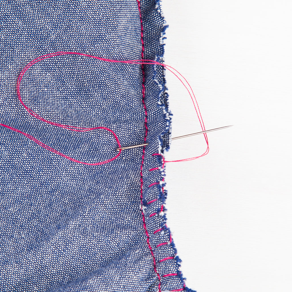 button hole stitch on denim fabric