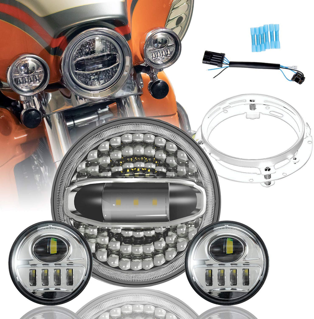 2x 4-1/2 Fog Light Passing Lamps for Harley Davidson Motorcycle Sunpie 7 Inch Chrome Harley LED Headlight 