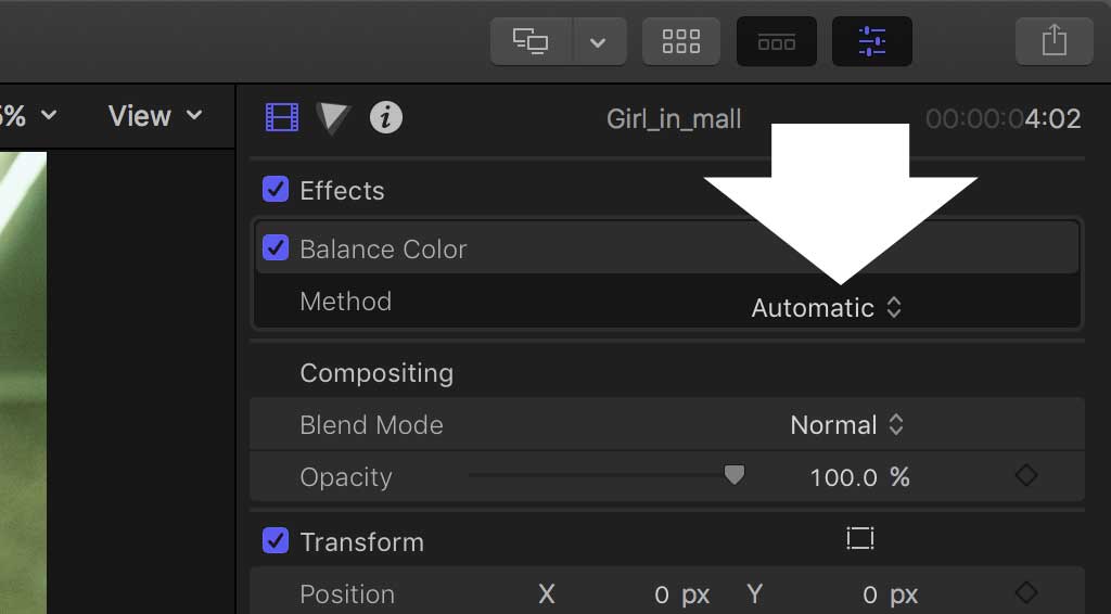 FCPX Auto Color white balance Correction Final Cut Pro X