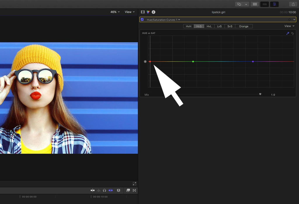 Control point on colour correction curve in FCPX
