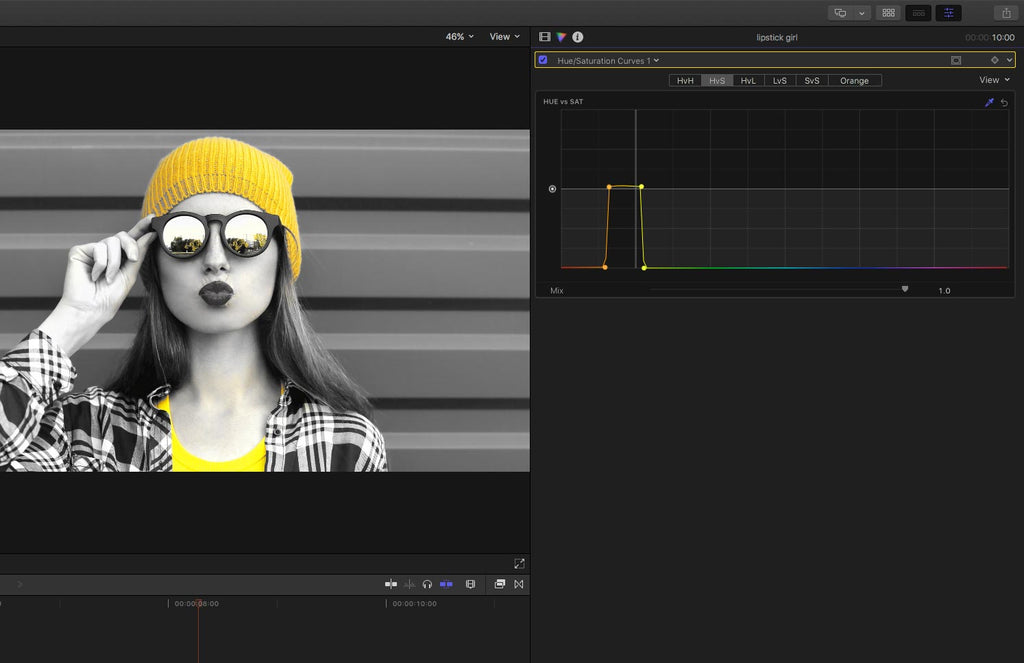 Adding a control point to hue sat curves in Final Cut Pro X