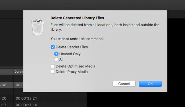 Trash FCPX Library Media options