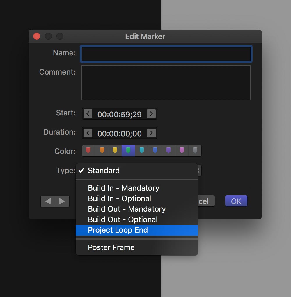 Project Loop End Marker Apple Motion plugins for FCPX