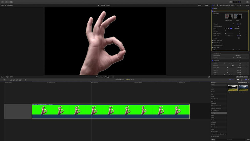 Chromakey on FCPX timeline in Stacy's Mom tutorial for Final Cut Pro X