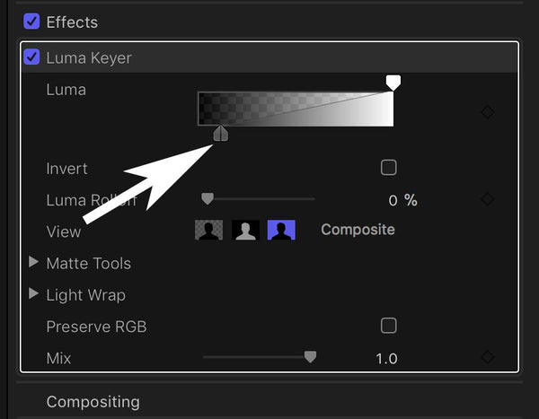 Adjust luma keyer in final cut pro x