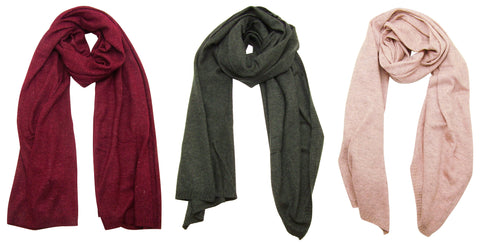 Collage of Blue Pacific Cashmere and Wool Blanket Scarves in Burgundy, Charcoal Black, and Pink