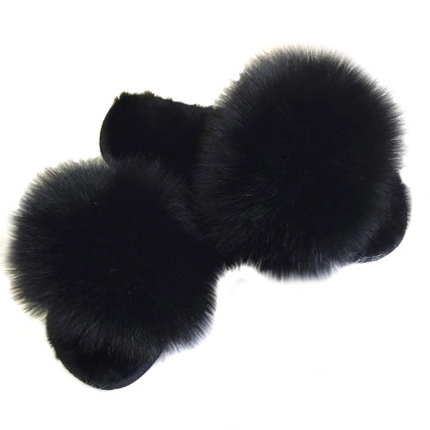 Black POOF Fluffy Fur Slides | RSVP Style
