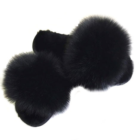 black fluffy slides