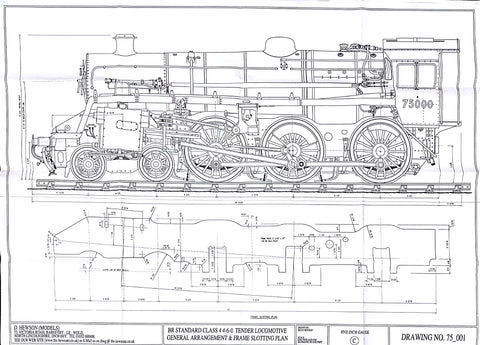 BR STD Class 4 Tender 75000: General Arrangement and Frame Slotting Plan Drawing