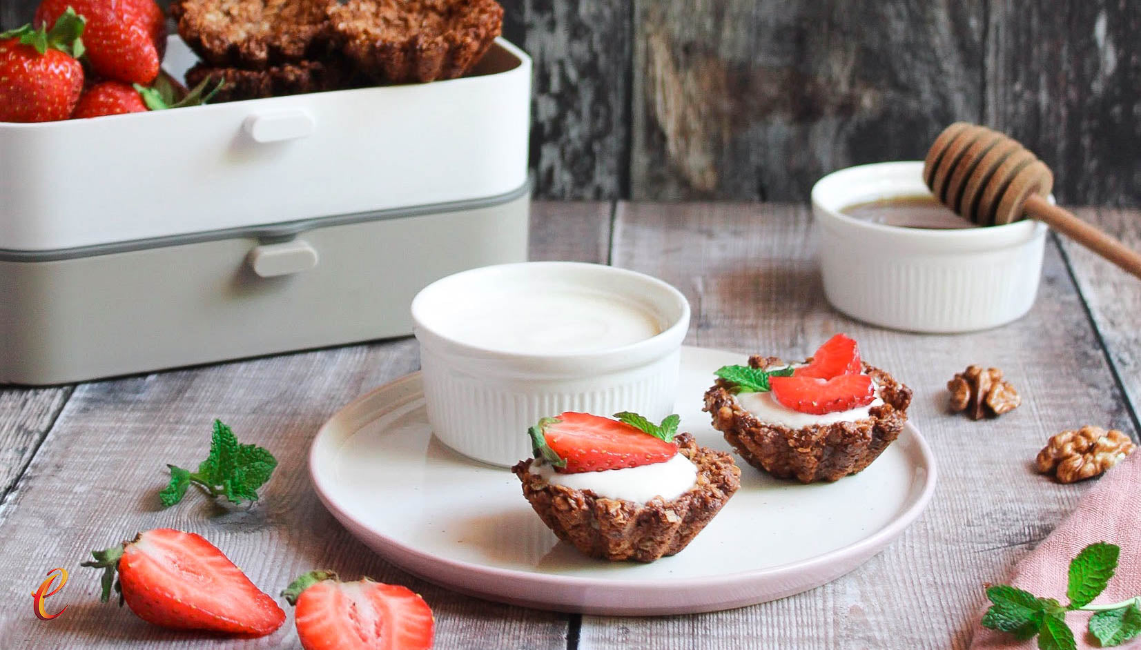 eSeasons Strawberries with Honey & Walnut Granola Tartlets