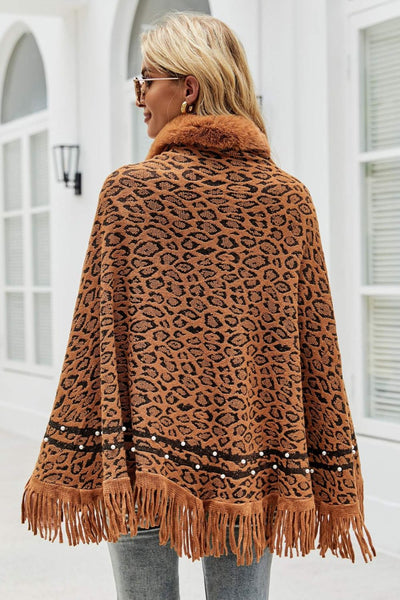 detectie Cerebrum Uitvoerbaar Leopard Faux Fur Trim Fringe Hem Poncho - ONLINE EXCLUSIVE! – True Betty  Boutique