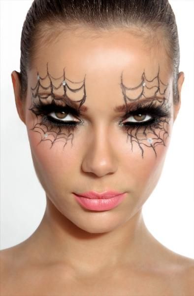 pretty halloween makeup spider webs around eyes