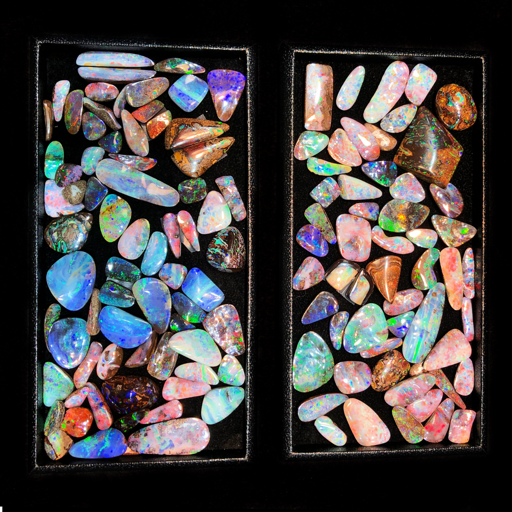 colored opals from parle gems diamonds in the library Tucson gem show