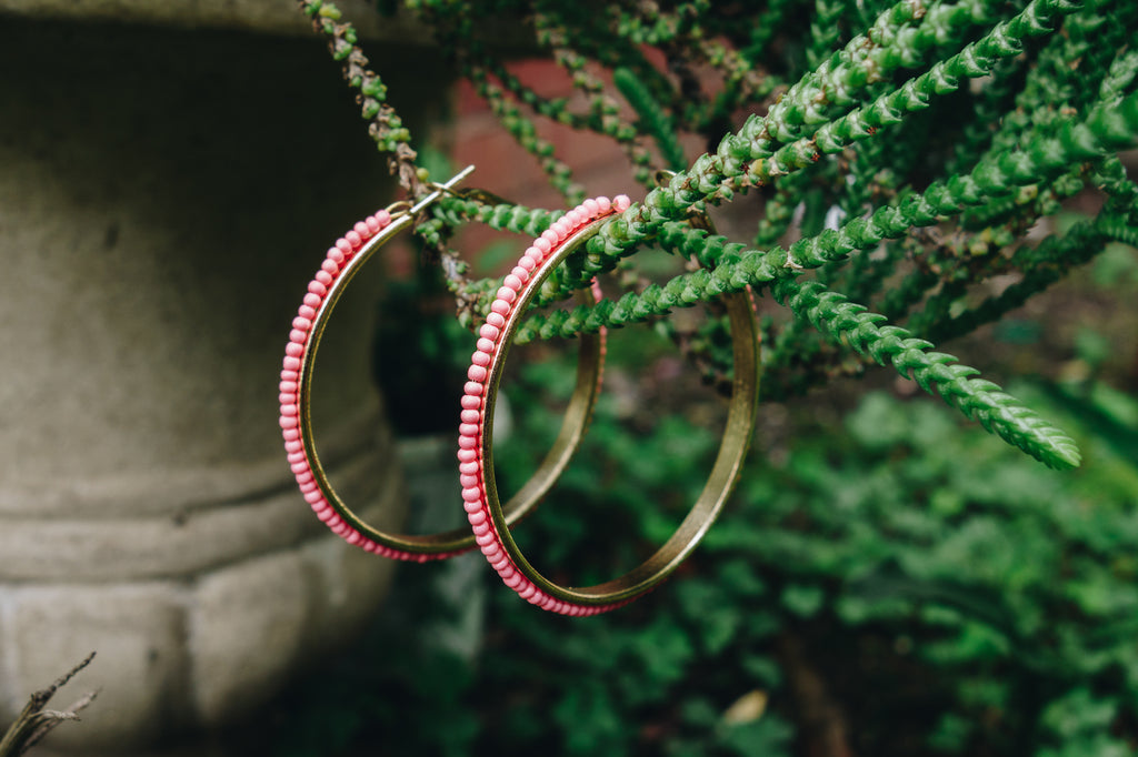 coral beaded hoop earrings by janna Conner