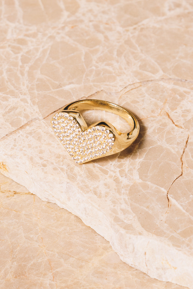 gold crystal heart statement ring