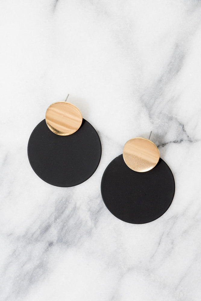 black matte disc earrings with gold discs janna Conner