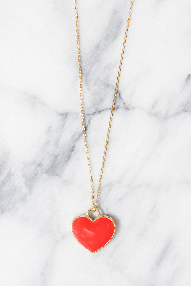 red heart enamel charm necklace