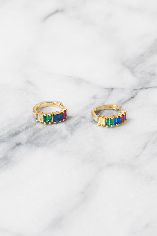 rainbow baguette hoop earrings 