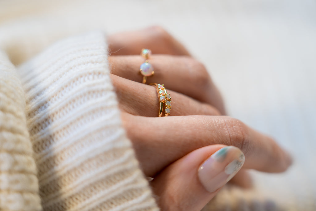 opal stacking rings gold stacking rings