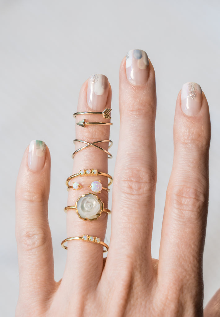 opal stacking rings gold stacking rings on hand