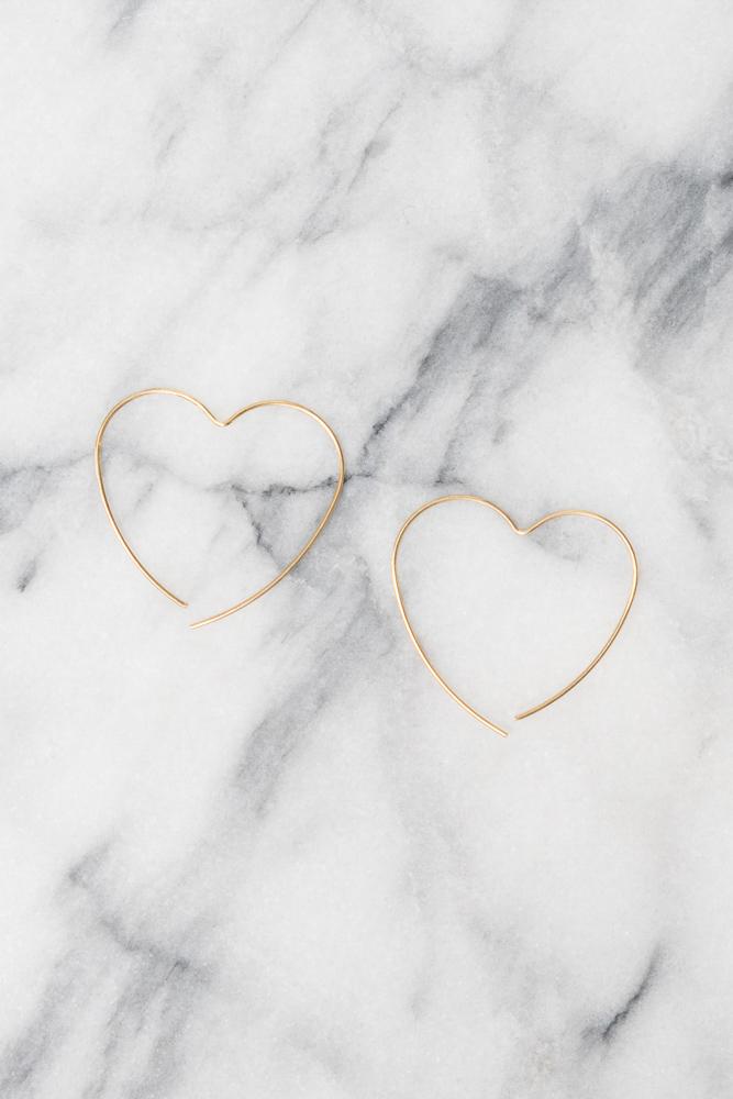 heart gold wire hoop earrings