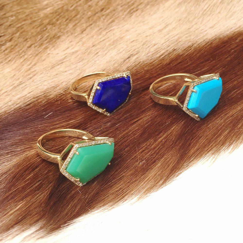 Janna Conner Cubist Rings in Chrysoprase Lapis and Turquoise