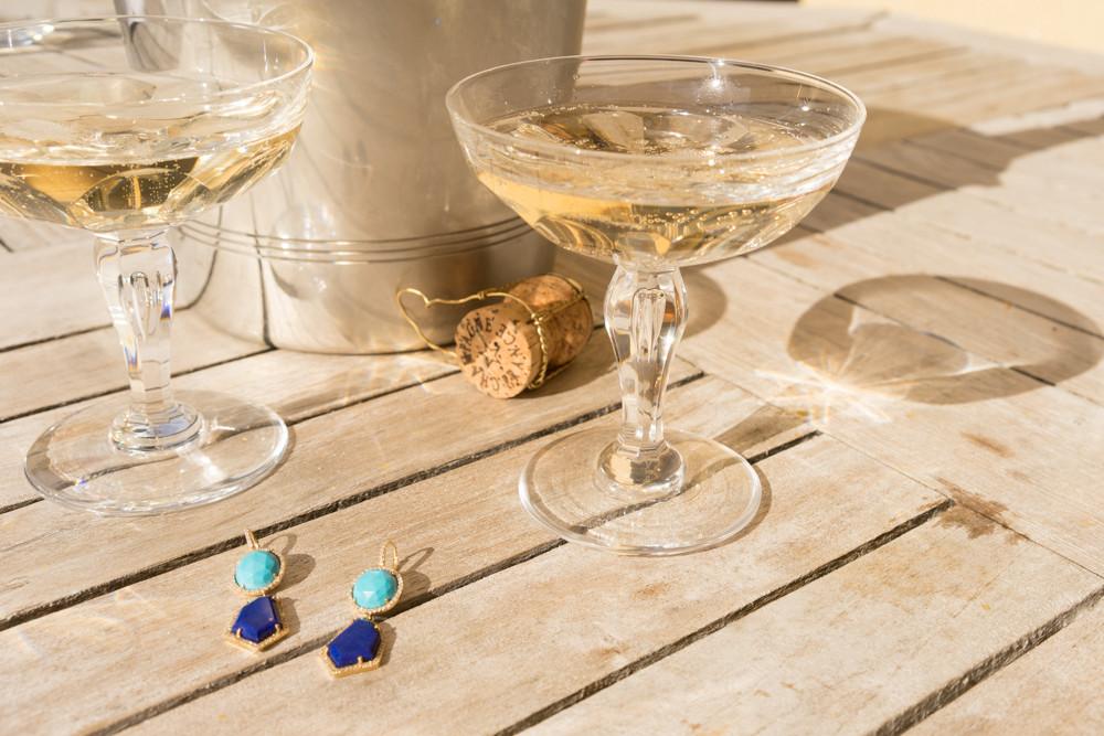 janna conner lapis diamond and turquoise earrings with champagne coupes